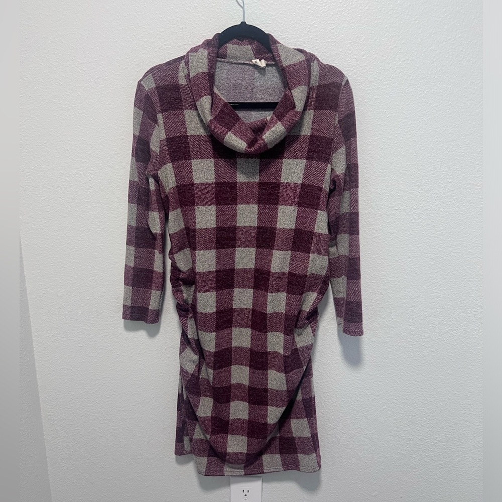 Hello Miz Plus Size Maternity Burgundy Gray Checkered Dress Size XL